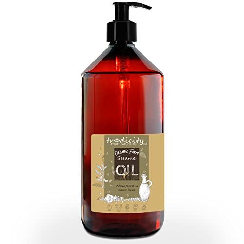 Tradicity Organic Farm - Olio di Sesamo Biologico Puro 1000ml | Spremitura a Freddo | Cura Pelle e Capelli | Massaggi Ayurvedici | Senza OGM/Glutine