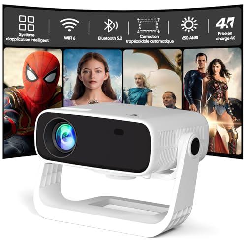 Proiettore intelligente Wielio Android 11, Supporto FHD 1080P 4K, 650 ANSI, WiFi6 & BT5.2, Basso Rumore (<30 dB), Supporto Regolabile a 120°, Correzione Trapezoidale, per Android/iOS/Switch/PS5