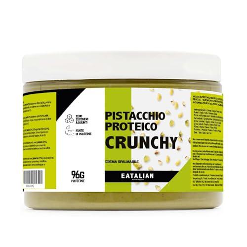 EATALIAN by AMZ BETTER Crema Proteica al Pistacchio CRUNCHY 500 gr, Crema Spalmabile con Granella di Pistacchio, Gusto Dolce, Ideale sul Pane, per Farcire Dolci, Dubai Chocolate, Made in Italy