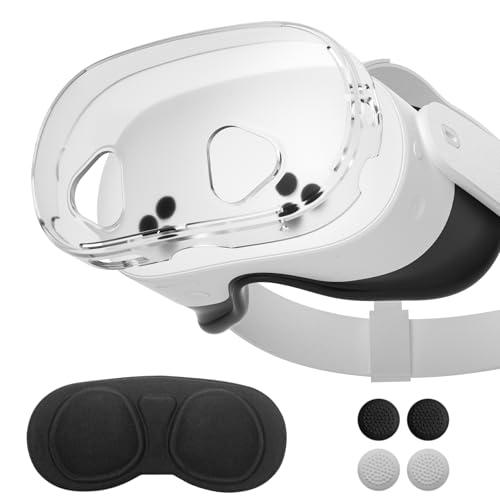 Qoosea 4 in 1 Custodia Protettiva per Meta Quest 3S Clear Cover in TPU, Trasparente Copertura Antigraffio Case Accessori per Meta Quest 3S VR Headset con Copriobiettivo Pellicola Temperata