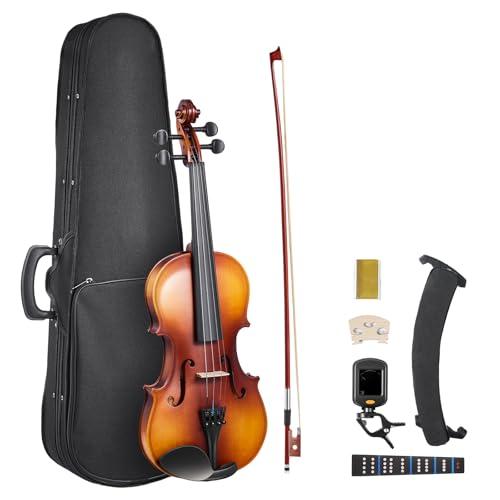 VEVOR Set di Violino 355 mm Set Completo per Violino con Custodia Rigida, Colofonia, Archetto, Spalliera, Ponticello, Accordatore e Corde Extra, Strumenti Musicali per Adulti, Studenti, Marrone Opaco