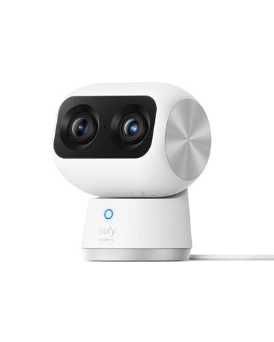 eufy Security Indoor Cam S350, due telecamere, telecamera di sicurezza con risoluzione 4K UHD con zoom 8× e PTZ a 360°, ideale per baby monitor/telecamera per animali domestici/sicurezza domestica