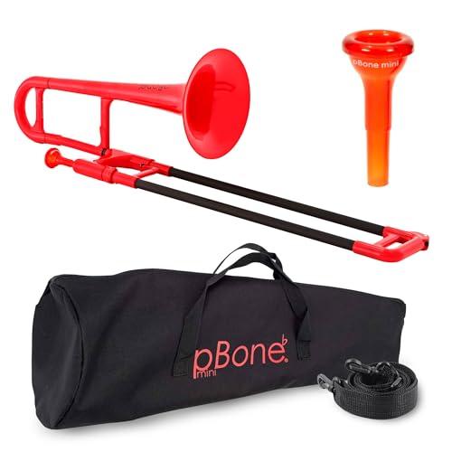 pBone 700638 Mini Trombone con Bocchino e Borsa, Rosso (Red)