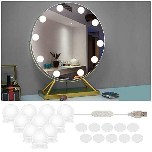 SPORWAY Luci da Specchio, Luci LED Trucco Stile Hollywood con 10 Lampadine Dimmerabili, 3 Colori 10 Livelli di Luminosità Lampada Trucco per Trucco Cosmetico Bagno