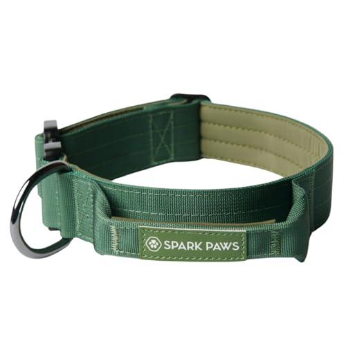 Spark Paws Collare tattico per cani, collare di alta qualità per il tuo compagno canino, verde militare, L