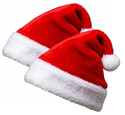 LORIPET 2 Pezzi Cappello Babbo Natale Adulto, Cappello Natale in Peluche, Cappelli Babbo Natale Unisex, Cappellini Babbo Natale Morbido, Cappello Babbo Natale Bambino Rosso e Bianco