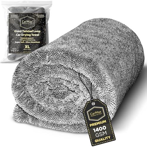 CarMax – Asciugamano deluxe per asciugatura auto – Asciugamano in microfibra double-face da 1400 g/m² per un'asciugatura rapida senza striature e dettagli - XL (60cm x 40cm)