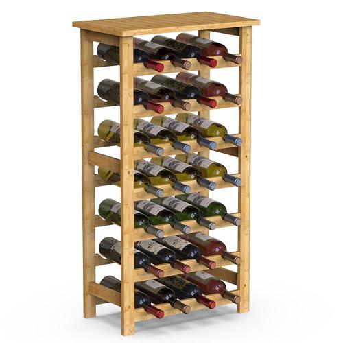 BAKAJI Cantinetta Portavino in Legno Bambù con 28 Scomparti per Vino Champagne, Portabottiglie da Terra, Cantina per Angolo Bar, Salotto, Cucina, Bistrot, Ristorante, 47 x 29 x 93.5 cm (Naturale)