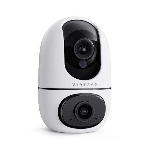 virtavo XD1 Telecamera WiFi Interno Doppio Obiettivo, 2 Viste in 1 Schermo, 360° Pan/Tilt/Zoom, Visione Notturna a Colori, Smart Tracking, Audio Bidirezionale, Senza Abbonamenti Nascosti