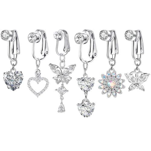 JSTHHTT 6 Pcs Piercing Ombelico Finto Senza Buco, Pendente, Anello Con Ombelico, Gioielli Lungo Barbell Set Per Le Donne