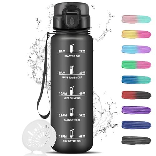 Borraccia 1 Litro, Borraccia Palestra Senza Perdite, Borraccie Motivazionale con Indicazione del Tempo, Borracce con Orari per Bere, Borraccie Sportiva per Fitness, Adulto, Ciclismo, Yoga, Ufficio