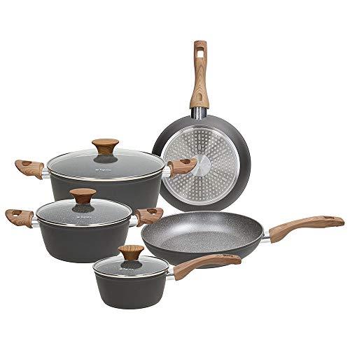 Tognana Great Stone, Batteria di pentole e padelle, Set con 2 padelle, 3 casseruole, 3 coperchi trasparenti, 8 Pezzi, Alluminio, Grigio