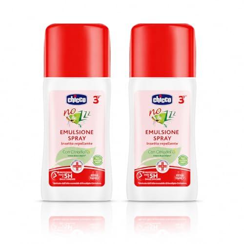 Chicco NaturalZ Spray Protettivo, 100 ml, con Citronella ed Eucalipto, Formula 95% Naturale, 2 Mesi+, 2 Pezzi
