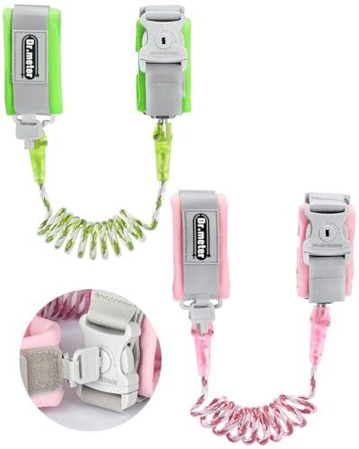 Dr.meter 2 guinzagli per bambini, guinzaglio per bambini, girevole a 360°, anti-perso, cintura riflettente di sicurezza con lucchetto di sicurezza (rosa + verde)