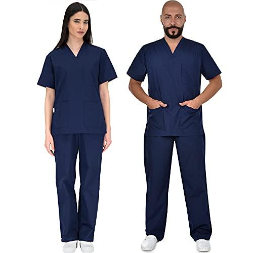 B-well Colombo Divisa Sanitaria Donna e Uomo | Uniforme Sanitaria Donna e Uomo Unisex Set con Casacca e Pantalone | Divise Sanitarie Blu S