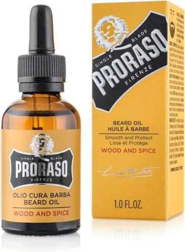 Proraso Olio Cura Barba Wood and Spice, 30ml, Olio da barba uomo con effetto ammorbidente e nutriente, Olio barba folta e lunga, Made in Italy