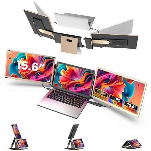 Kwumsy Monitor Portatile Per Laptop-15.6'' Schermo Portatile Per Laptop Adatto A Tutte Le Dimensioni Di Laptop, Triplo Monitor Con Ruotabile 90°-235°&Plug And Play Per Wins/Mac/PC(Tipo-C/HDMI/H5-T)