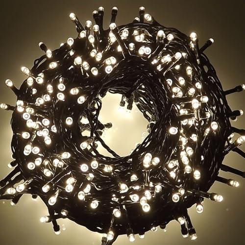 Luccika Catena Luminosa LED Tutti Flash, Cavo Verde 4m, IP44 Interno/Esterno, 31V con Timer, Luci Decorative Natalizie per Giardino e Feste (Bianco Caldo, 25M 500LED)