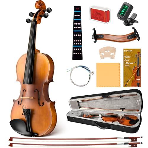 CAHAYA Set Violino in Legno Massello: Violino 4/4 Fatto a Mano con Finitura Opaca, Tavola in Abete e Fondo in Acero, Adatto per Adulti, Studenti e Bambini dai 12 Anni in Su, con Custodia e Accessori