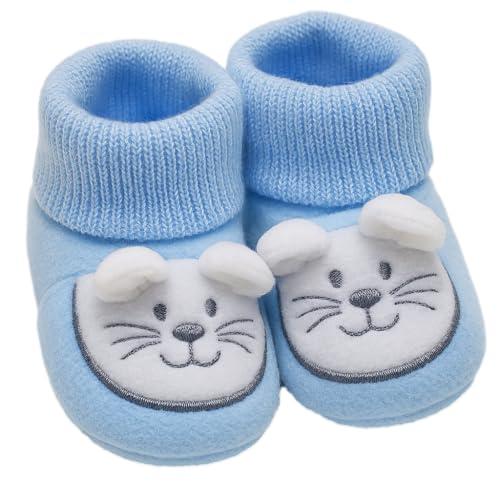 ARTEA DI ALICE Scarpine Neonato 0-3 Mesi in Pile Morbido Unisex, Taglia Unica, Scarpe Primi Passi Bambino, Regalo Nascita Baby Shower, Calde e Comode - Azzurro (AZZURRO)