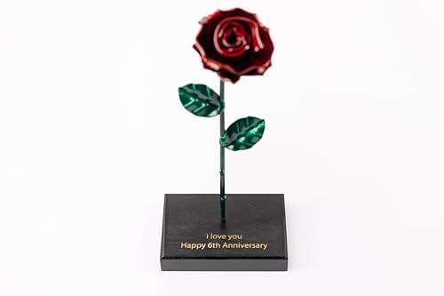 Forging Art Bcn® Rosa Eterna in Ferro Forgiato a Mano con Piedistallo - Regalo Festa della mamma, San Valentino, 6° anniversario di matrimonio, Nozze di Ferro (Personalizzato con Base)