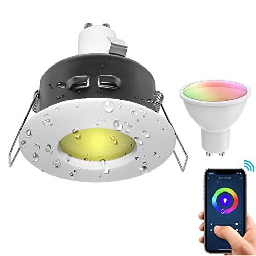 Planetitaly Faretto incasso IP65 SMART WiFi controllo vocale 5W GU10 RGB CCT da 2700K a 6500K cromoterapia luci box doccia 230V (Colore Bianco)