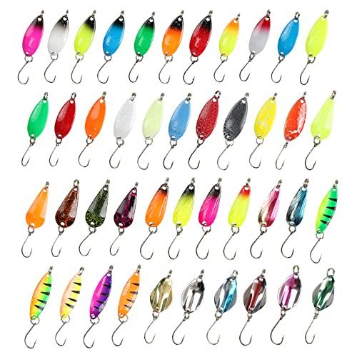Cucchiaini da Pesca Esche Artificiali 43 Pezzi, Fishing Set, Kit con scatola, spoon per trote, trout area, Multicolore