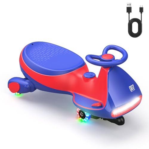 FanttikRide N7 Pro 12V Macchina Elettrica per Bambini 2 in 1 con Sterzo 360° - Auto Elettrica con Ricarica Type-C, 2 Velocità, Luci LED, Bluetooth e Antiribaltamento, Giocattolo 3-8 Anni, Rosso e Blu.