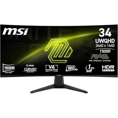 MSI MAG 346CQ – Monitor Gaming Curvo 34” UWQHD 1500R, 3440x1440 VA, 180Hz, 1ms, HDR Ready, Eye Care, HDMI 2.0b, DP 1.4a, Senza Cornice, Stand Regolabile, Montaggio VESA, Nero