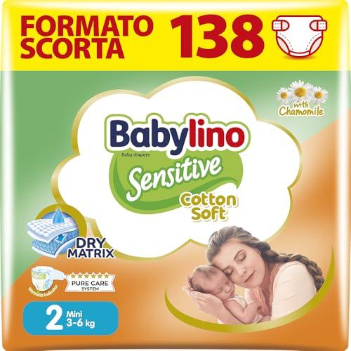 Babylino Sensitive Cotton Soft, Pannolini Neonato Taglia 2, Mini (3-6Kg), 138 Unità