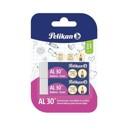 Pelikan, Gomme da Cancellare, AL 30, Gomma Bianca, per Matita, Adatta per Disegno Tecnico e Scolastico, Prodotto in Germania, Blister da 2 Pezzi