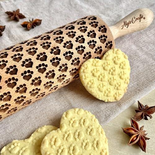 Mattarello Decorativo per Biscotti | Mattarello Inciso | Rullo per Biscotti e per Modellare | Mattarello Legno Goffrato di Algis Crafts
