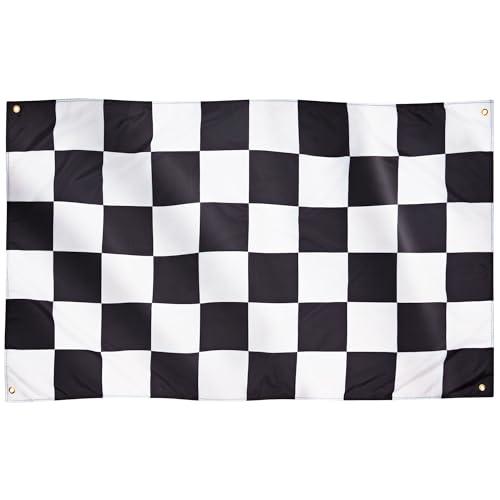 Runesol Bandiera a scacchi bianca e nera, 91x152cm, 3ft x 5ft, Bandiera F1, Bandiera Formula 1, 4 occhielli, Bandiera auto da corsa, Festa di compleanno, Bandiera traguardo,