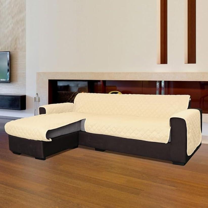 INTRECCI Copridivano 4 Posti con Penisola, Copridivano con Braccioli, Penisola Destra e Sinistra, Telo Copridivano Angolare, Impermeabile, Protegge da Macchie, Facile da Lavare. Colore: Panna