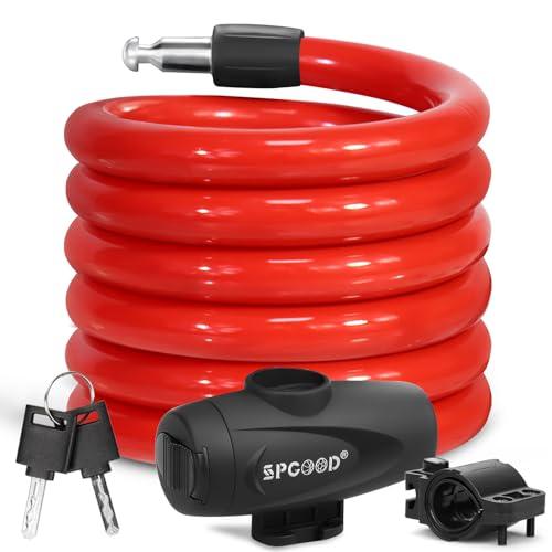 SPGOOD Lucchetto Antifurto Catena Bici 120cm/12mm, Livello di Sicurezza Molto Alto, Serratura Cavo Spirale con 2 Chiavi, per Triciclo, Moto, Scooter, Carriera