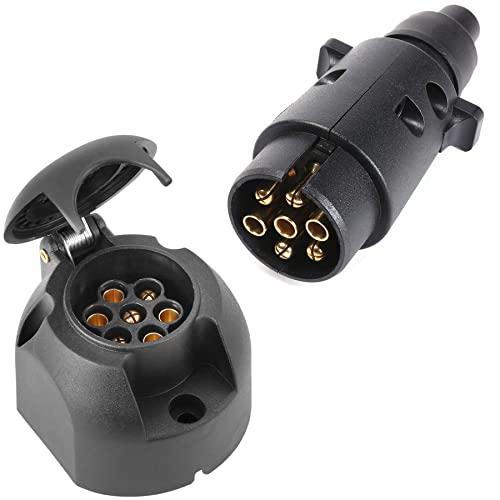 SPARKMOTO Spina 7 Poli rimorchio Maschio e Presa 7 Poli Femmina,12v spinotto 7poli Presa 7poli Impermeabile per rimorchio roulotte Auto Gancio Traino Adattatore a Spina e Presa 7 Poli Norma ISO 1724
