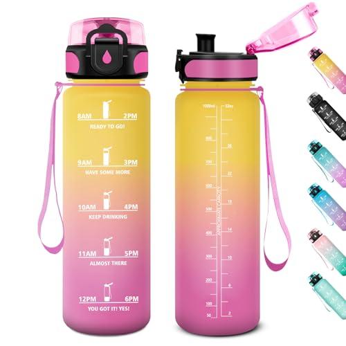 Borraccia 1L, Borraccia con Filtro, Bottiglia Riutilizzabile, Bottiglia Acqua a Prova di Perdite, Bottiglia Acqua con indicatore Orario, Borracce per Bambini, Bici, Scuola, Fitness, Sport, Gym, Yoga