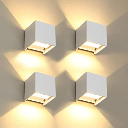 FUPE 4 Pezzi Applique da Parete Esterno/Interno LED Cubo Lampada da Parete Moderne Bianco 12W 3000K Luce Caldo IP65 Impermeabile Applique Esterni Muro Quadrata Angolo del Fascio Regolabile