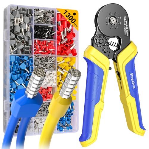 Preciva Pinza Crimpatrice Ottogonale a Doppio Filo, Pinza Crimpatrice Capicorda 0,25-10Mm² Set Di Pinze a Filo Con 1300 Puntali a Doppia e Singola Estremità per Fai da te e Uso Industriale