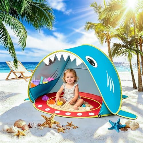 XUNIVERS Tenda Spiaggia Bambini,Tende per Bambini Spiaggia Pop Up Tenda con Mini Piscina,Tenda per Neonati Pieghevole Portatile Protezione Solare Anti-UV 50+,Ideale per Viaggio in Spiaggia Campeggio