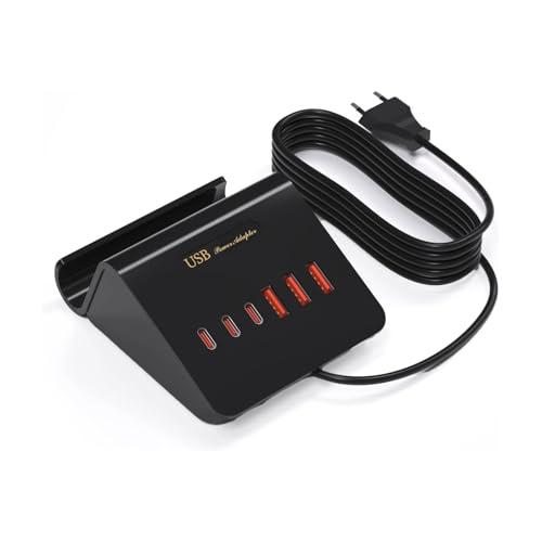 WUKUR Stazione di Ricarica USB Multipla 25W Caricatore USB Multiplo 6 Port Caricabatterie PD Carica Rapida per iPhone Pad Galaxy Samsung Airpods Pixel Iwatch Redmi (Nero 25W)