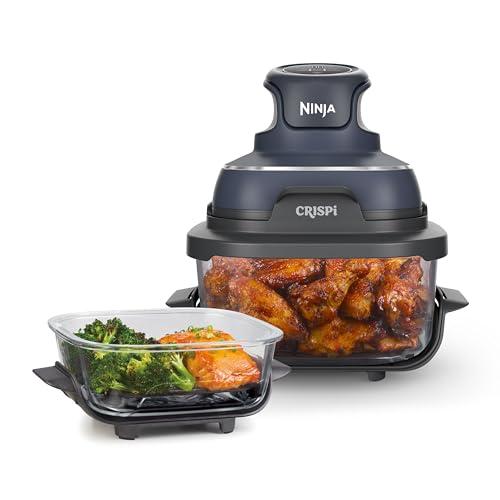 Ninja CRISPi Friggitrice ad Aria Portatile, 3.8L, 4 in 1: Frittura, Cottura Arrosto, Mantiene Cibo Caldo e Croccante, Compatta, 2 Contenitori Vetro Rimovibili, 1700W, Grigio FN101EUGY