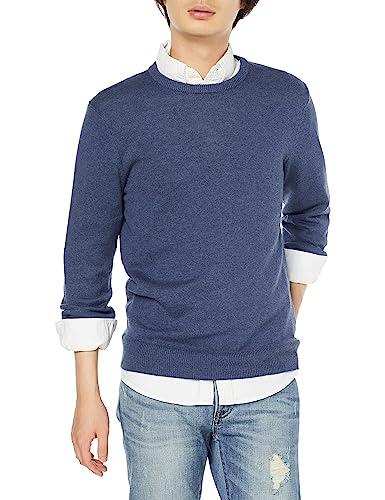 Amazon Essentials Maglione Girocollo a Maniche Lunghe, 100% Cotone, Disponibile Anche in Taglie Big & Tall Uomo, Blu Puntinato, L