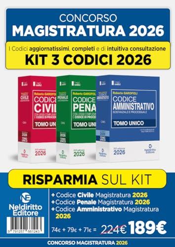 Kit 3 codici normativi Civile, Penale e Amministrativo 2026 per il concorso in magistratura prove scritte giugno 2026