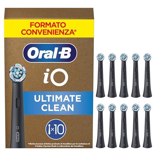 Oral-B Testine di Ricambio iO Series Ultimate Clean Nere per Spazzolino Elettrico Oral B, 10 Testine Rotonde Autentiche, con setole CrissCross per rimuovere la placca