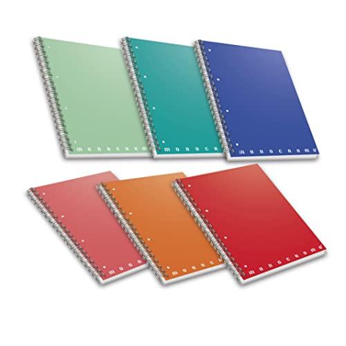 Pigna 02155585M, Conf. 5 pz. Quaderno Maxi Spiralato A4 senza Fori / Microperforazione , Rigatura 5M , quadretti 5 mm , Carta 80g/mq.