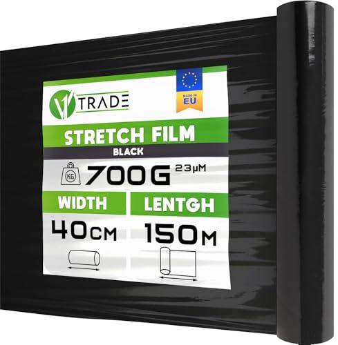 V1 Trade Pellicola elastica nera per mobili, 150 m x 40 cm, rotolo di pellicola elastica nera, 23 my, pellicola per imballaggio su rotolo, pellicola per trasloco, allungamento del 250%