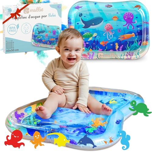 Mallie® Tappeto Acqua Neonati Tummy Time | Tappetino Sensoriale Neonato Gonfiabile con Acquario | Giochi Bambini Tummy Time e Sviluppo Motorio | Tappetino Neonati Sicuro e Confortevole