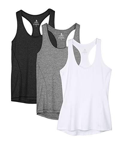 icyzone Donna Canotta Sportiva Running Racerback Top Senza Maniche Fitness Palestra Shirt, Pacco da 3 (L, Black/Gray/White)