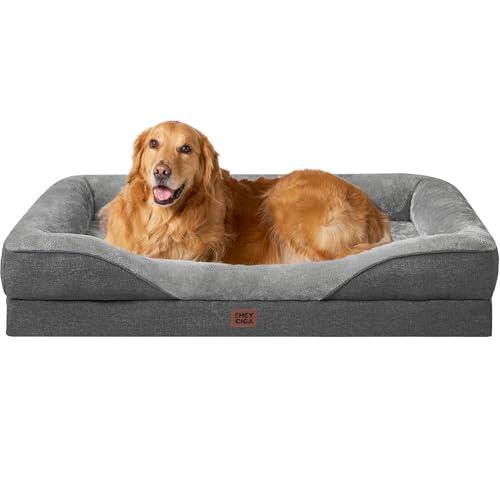 EHEYCIGA Memory Foam Cuccia Cane Interno Taglia Grande, Impermeabile Divano per Cani Sfoderabile e Lavabile, Letto per Cani con 4 Bordi Rialzati, Grigio Scuro, 106.5x76x18.5cm